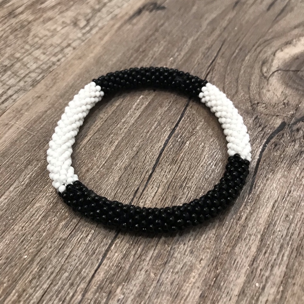 Black & White Beaded Roll-On Bracelet | Stackable or Solo | Lightweight